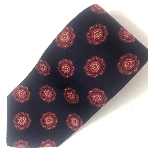 Vintage REIS OF NEW HAVEN for Bill's Silk Tie Navy Red Medallion Foulard w/ Crow - Picture 1 of 6
